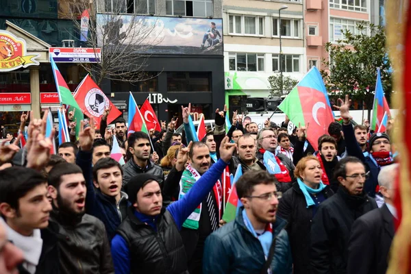 Febrero 2014 Istanbul Turkey Los Manifestantes Están Plaza Taksim Protestando —  Fotos de Stock