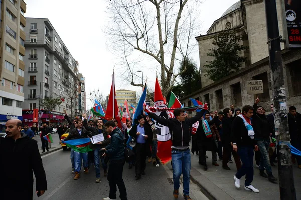 Februari 2014 Istanbul Turkiet Demonstranterna Taksim Square Protesterar Khojaly Tragedi — Stockfoto