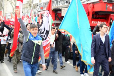 23 Şubat 2014 İstanbul Türkiye.Protestocular, Azerbaycan'da Ermeniler tarafından Türklere karşı yaşanan Hocalı trajedisini protesto etmek için Taksim Meydanı'nda.