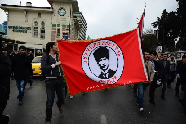 Февраля 2014 Istanbul Turkey Protesters Taksim Square Protecting Khojaly Tragedy — стоковое фото