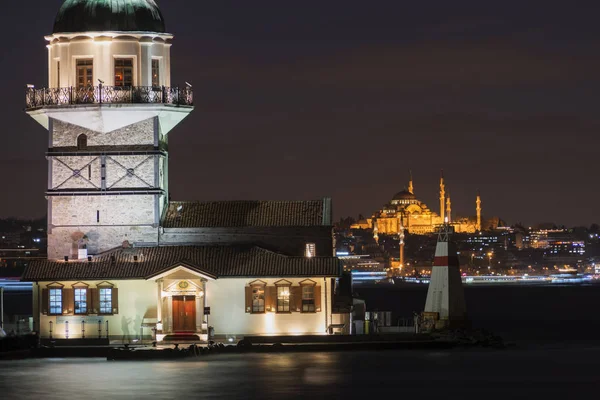 Fevereiro 2014 Istanbul Donzelas Torre Istambul Com Longa Exposição — Fotografia de Stock