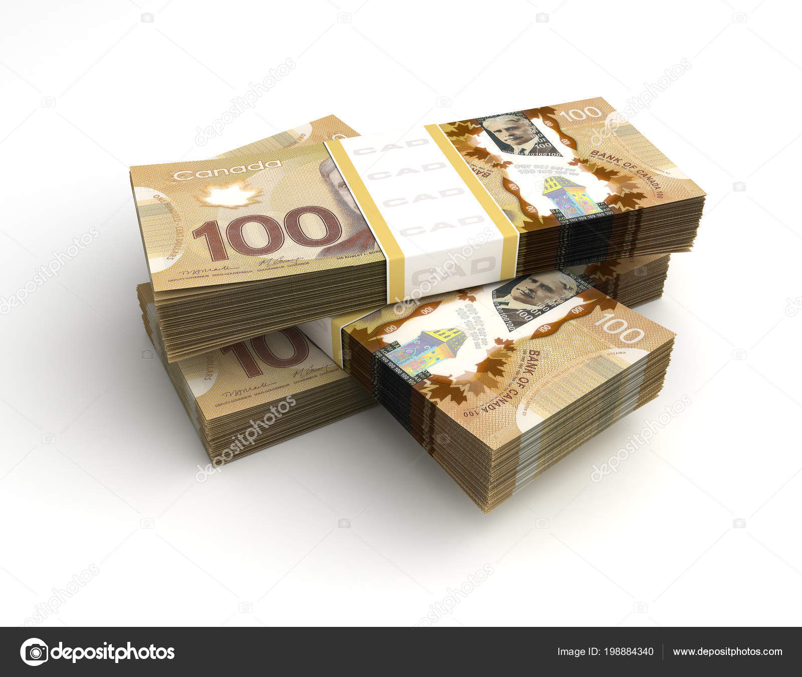 Stack Canadian Dollar Isolated White Background Stock Photo Image By C Selensergen 198884340