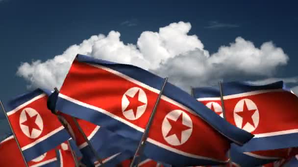 Kuzey Kore Bayrakları Kesintisiz Alfa Kanalı Sallayarak — Stok video