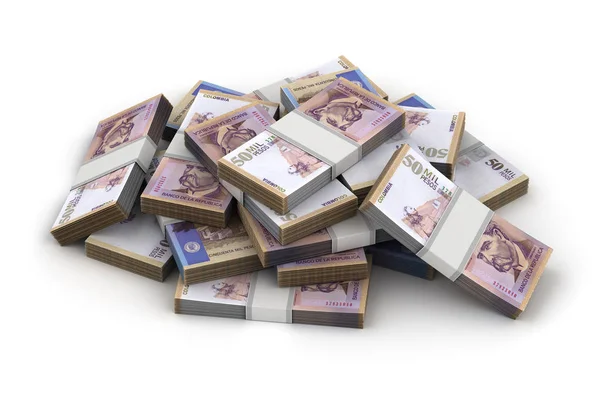 Egy Halom Kolumbiai Peso Elszigetelt Fehér Alapon — Stock Fotó