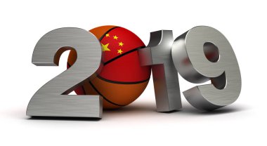 Çin 2019 Dünya Basketbol Şampiyonası (beyaz arka planda izole edilmiş))