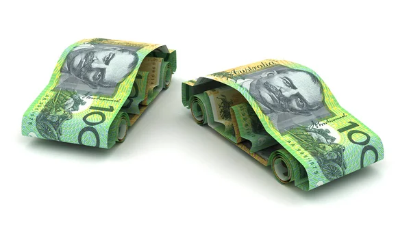 Auto Financieren Met Australische Dollar Geïsoleerd Witte Achtergrond — Stockfoto