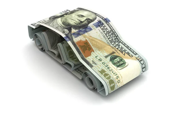 Financiación Coches Con Dólares Americanos Aislado Sobre Fondo Blanco — Foto de Stock