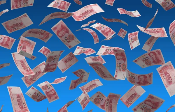 Flying Chinese Yuan — Stock Photo, Image