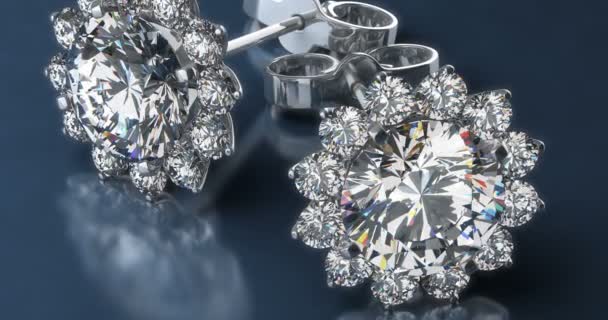 Boucles Oreilles Diamant Précieux Sur Fond Bleu Sans Couture — Video