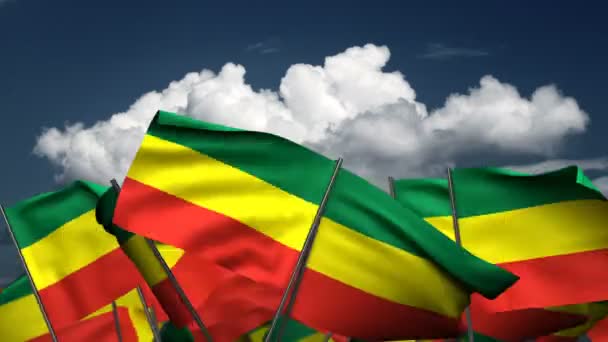 Waving Ethiopia Flags Seamless Alpha Channel — Stock Video