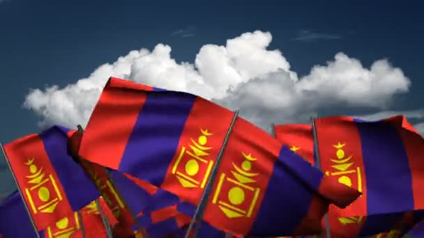 Waving Mongoliet Flaggor Sömlös Alfakanal — Stockvideo