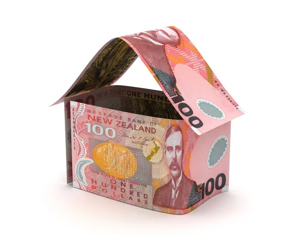 Inmobiliaria Con Dolar Nueva Zelanda Aislado Sobre Fondo Blanco — Foto de Stock