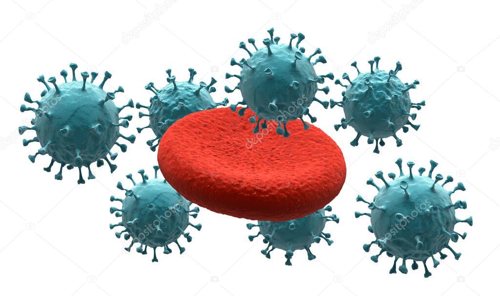 Blood cells on virus (Isolated with clipping path)