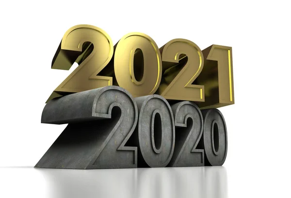 Año Nuevo 2021 Viejo 2020 Sobre Fondo Blanco — Foto de Stock