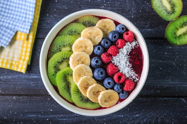 Healthy Breakfast Delicious Acai Smoothie Bowl Dark Background — Stock Photo, Image