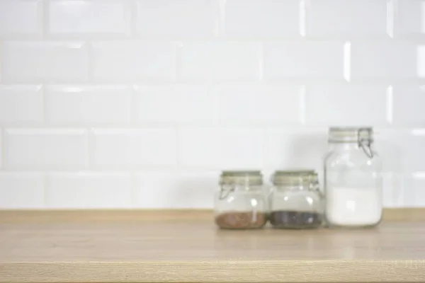 Fondo Con Azulejos Blancos Superficie Trabajo — Foto de Stock