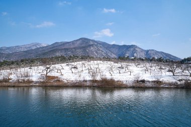 Rezervuar kış manzarası, Goesan-gun, Kore.