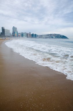 Bu Kore'deki Haeundae Plajı'nın şafak manzarası..
