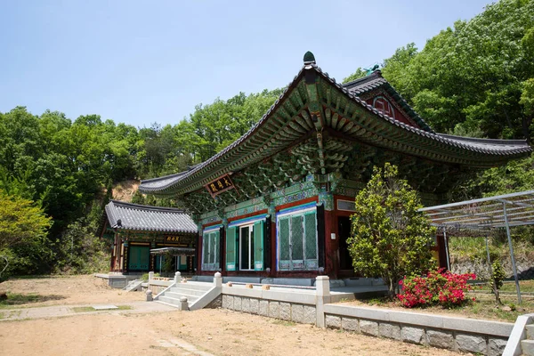 Várias Estátuas Buda Templo Seonggoksa Gongju Coréia — Fotografia de Stock