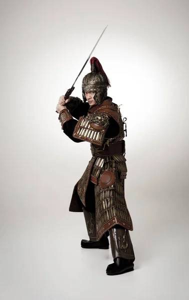 Adult Male Wearing Very Old Armor — Stock Photo, Image