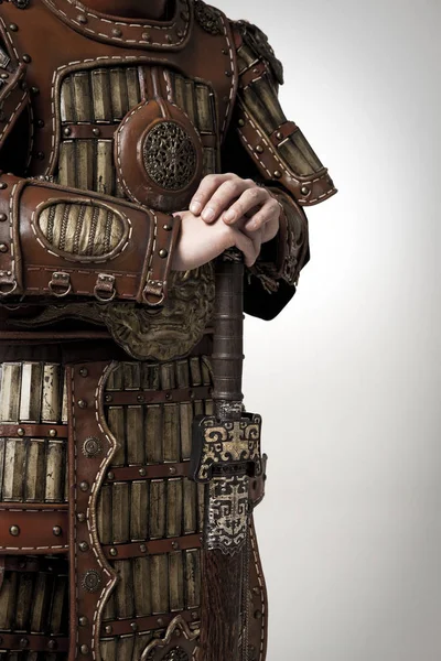 Adult Male Wearing Very Old Armor — Stock Photo, Image