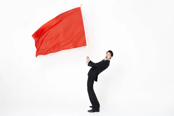 Biznesmen Machający Wielką Flagą — Zdjęcie stockowe