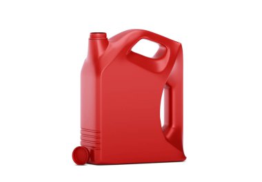 Açılmış kırmızı plastik yakıt tankı beyaz arkaplanda izole edildi