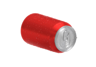 Su damlalı kırmızı alüminyum soda kutusu, şeffaf arkaplan