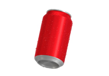 Su damlalı kırmızı alüminyum soda kutusu, şeffaf arkaplan