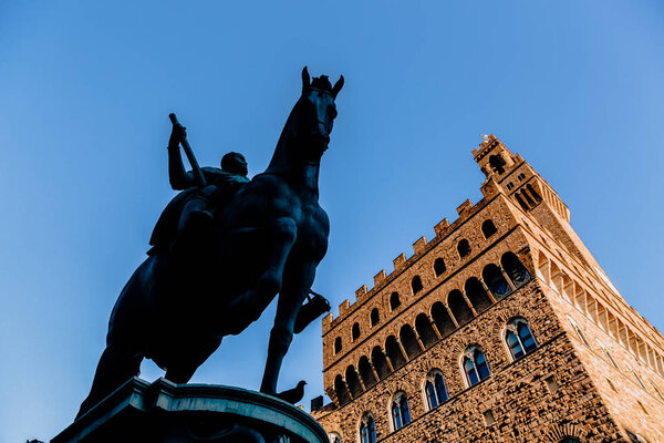 low angle view of Statue of Cosimo I de Medici in Florence, Italy