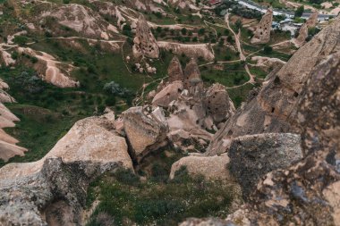 aerial view of majestic landscape with bizarre rock formations in famous cappadocia, turkey clipart