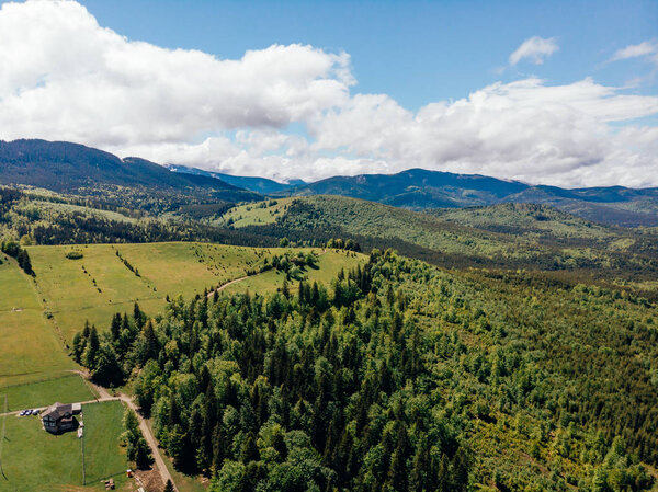 aerial view of house near forest in arezzo province, Italy