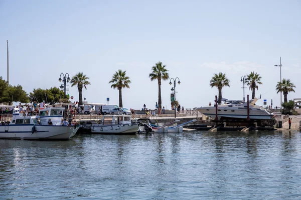 Avignon, Fransa - 18 Haziran 2018: Lüks Yatlar liman ve güzel palmiye ağaçları kenarı, Avignon, Fransa