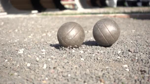 Petanque balls hit each other — Stock Video