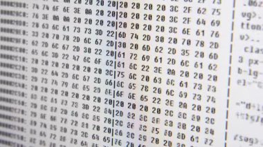 Beyaz arkaplanda bilgisayar ekranı ikili kodunu kapat.