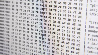 Beyaz arkaplanda bilgisayar ekranı ikili kodunu kapat.