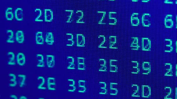 Close up on computer screen binary code on blue background. — Stock Video