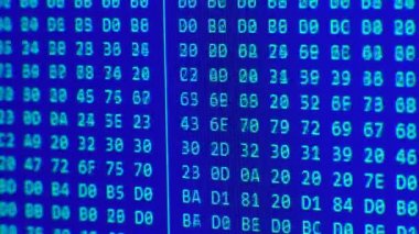 Mavi arkaplanda bilgisayar ekranı ikili kodunu kapat.