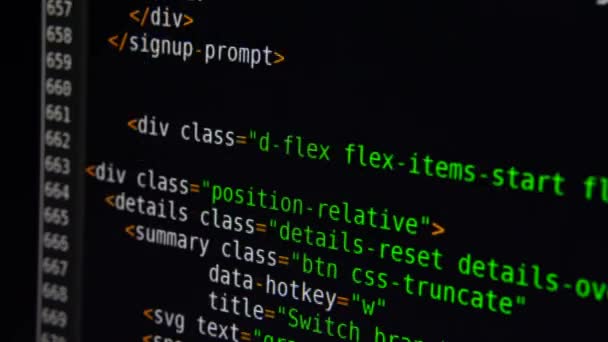 Der Programmtext bewegt sich auf dem Computerbildschirm. Makroaufnahme von Computerbildschirmen — Stockvideo