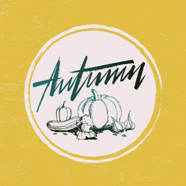 Merhaba sonbahar, yazı logo, tipografi simgesi. Ticaret etiket veya kart şablonu. Hat whits arka plan. Tipografi pocter. EPS 10