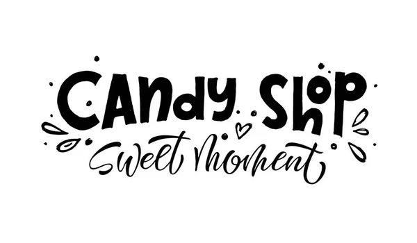 Candy Shop Belettering Logo Label Embleem Voor Ontwerp Hand Getrokken — Stockvector