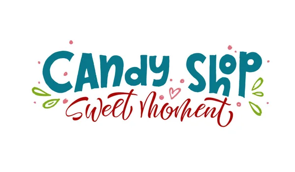 Candy Shop Belettering Logo Label Embleem Voor Ontwerp Hand Getrokken — Stockvector