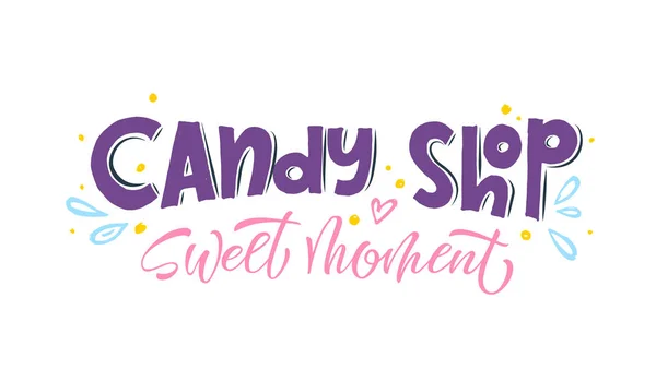 Candy Shop Belettering Logo Label Embleem Voor Ontwerp Hand Getrokken — Stockvector