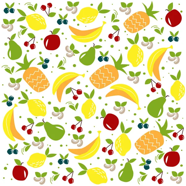 Fruit Pattern Raw Vegan Dessert Vector Sketch Style Illustration Eco — Stock Vector