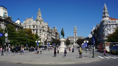 Freedom Square and the monument to King Peter IV ,Porto, Portugal.