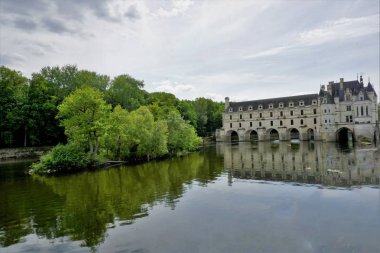 Chenonceaux Şatosu'na harika bir bakış, Fransa.