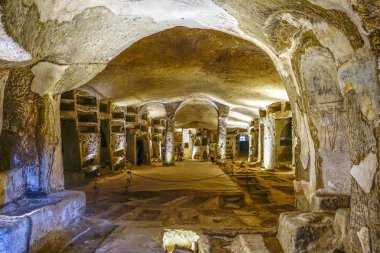 San Gennaro, Napoli, İtalya 'daki yeraltı mezarlarının panoramik görüntüsü.