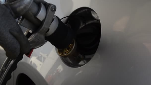 Venaria 意大利 2018年5月 丰田普锐斯的液化石油气供应 这辆车是用液化石油气系统改装的 分配器枪连接到机器上 以填满液化石油气 — 图库视频影像