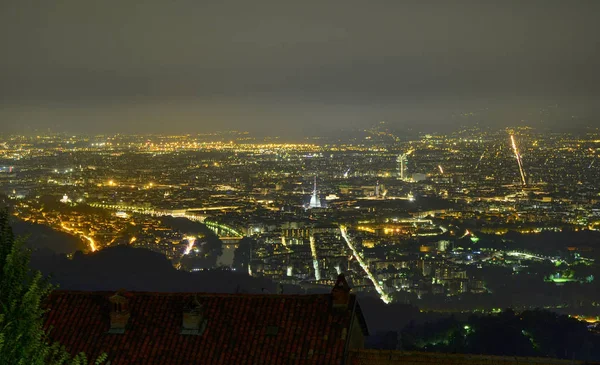 Turyn Piemont Sierpień 2018 Włochy Noc Panoramiczny Widok Miasto Góry — Zdjęcie stockowe