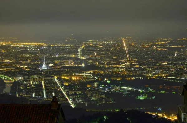 Turyn Piemont Sierpień 2018 Włochy Noc Panoramiczny Widok Miasto Góry — Zdjęcie stockowe